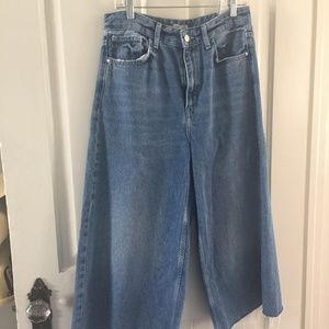 Wide Leg Distressed Hem Jeans